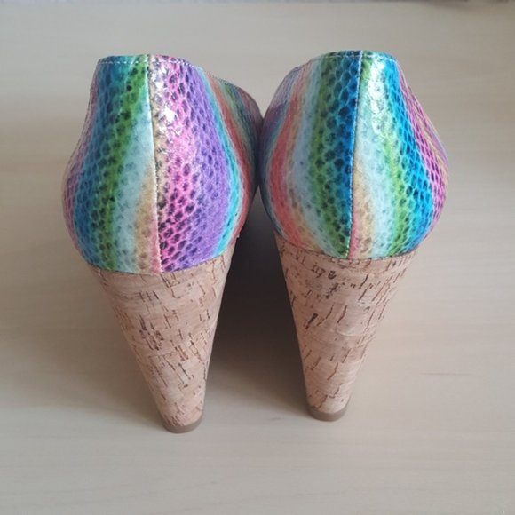 Nine West "Cheerful" Peep Toe Cork Wedges 7M - Picture 5 of 8